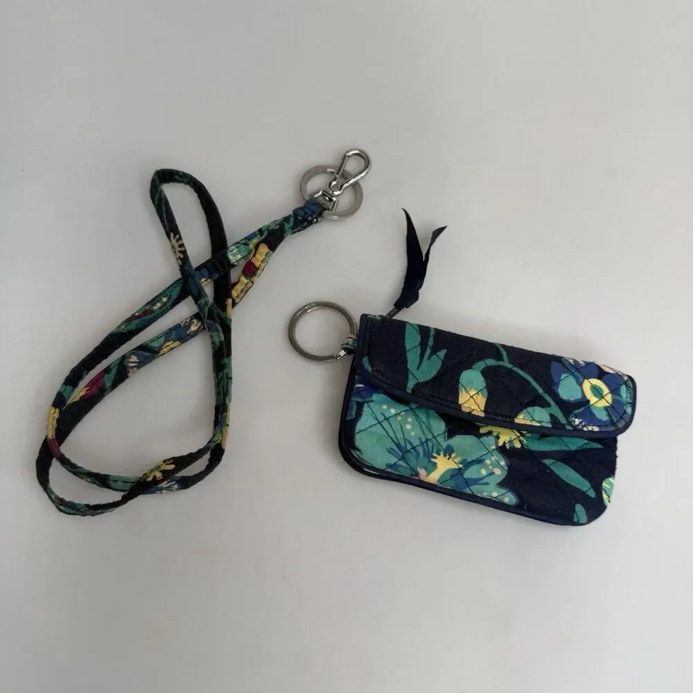 Vera Bradley Moonlight Garden - Iconic Zip ID Case & Lanyard Wallet Floral EUC